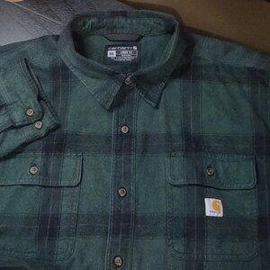 Carhartt Loose Fit Heavy Flannel Green & Black Plaid Men SIZE 2XL